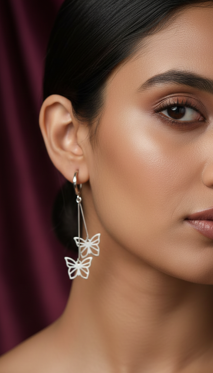 Ethereal Twin Butterfly Drop Hoop Earrings