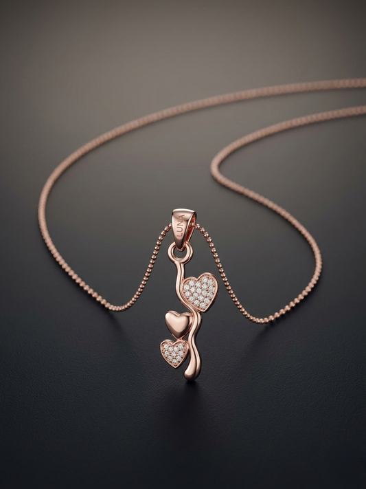 Elegant Rose Gold-Plated Triple Heart Pendant Necklace
