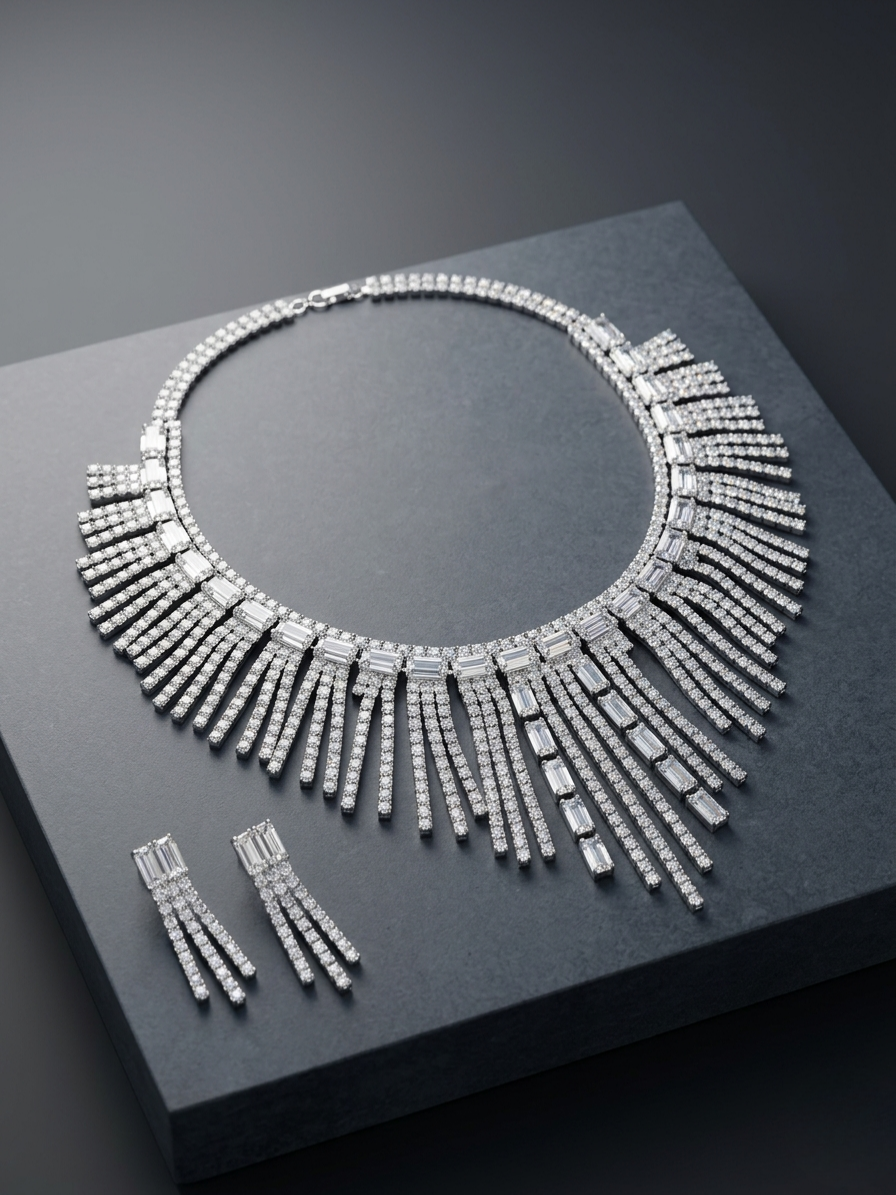 Glamorous Crystal Waterfall Fringe Choker & Earring Set