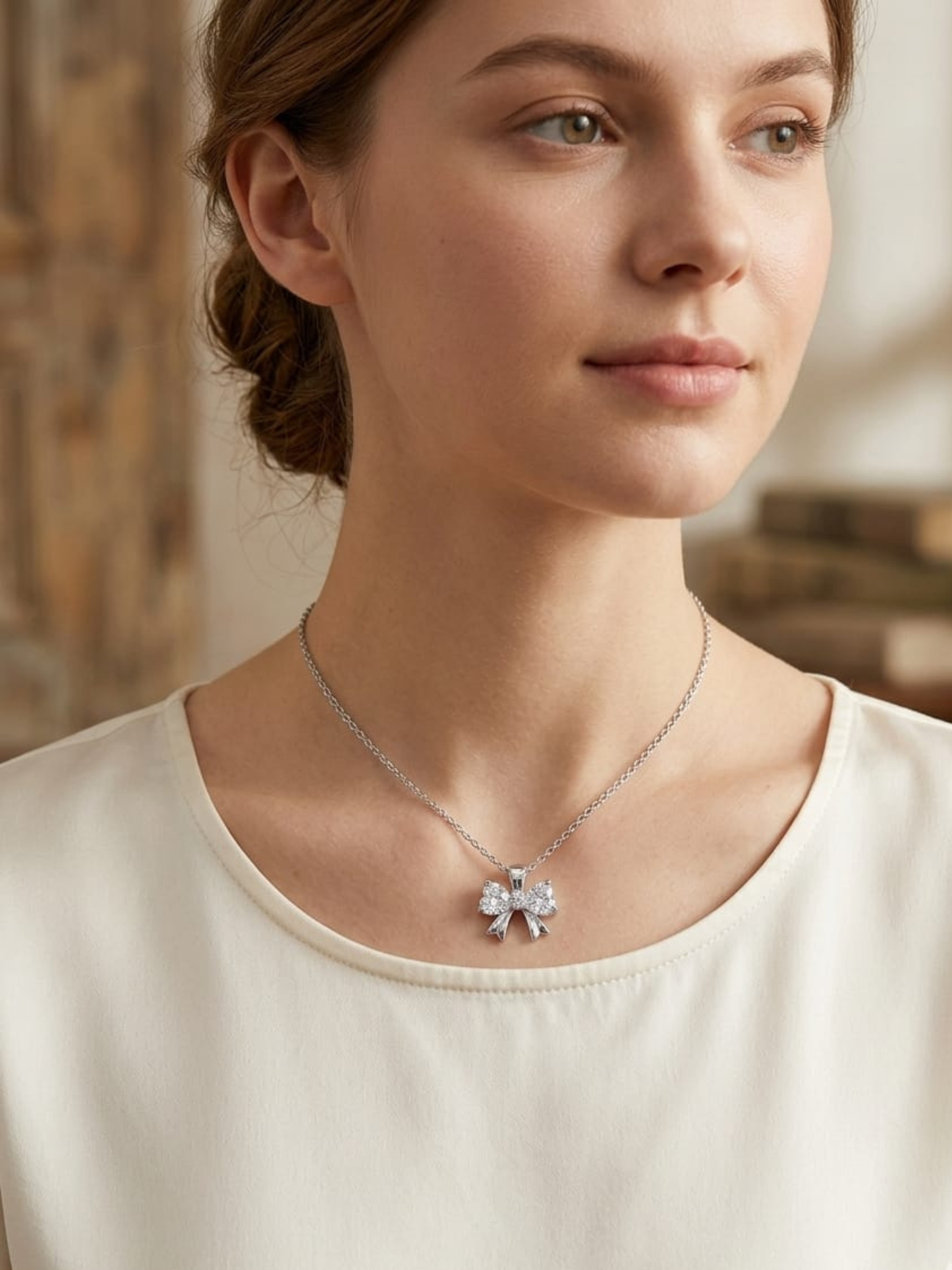 Crystal Bow Necklace | Anti-Tarnish Pendant