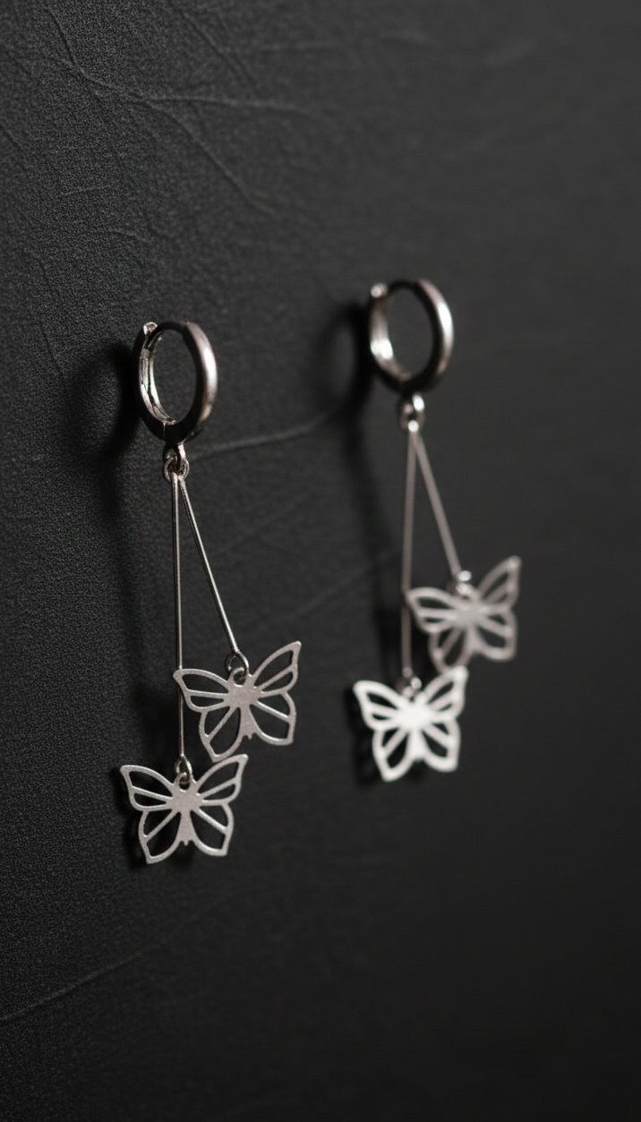 Ethereal Twin Butterfly Drop Hoop Earrings